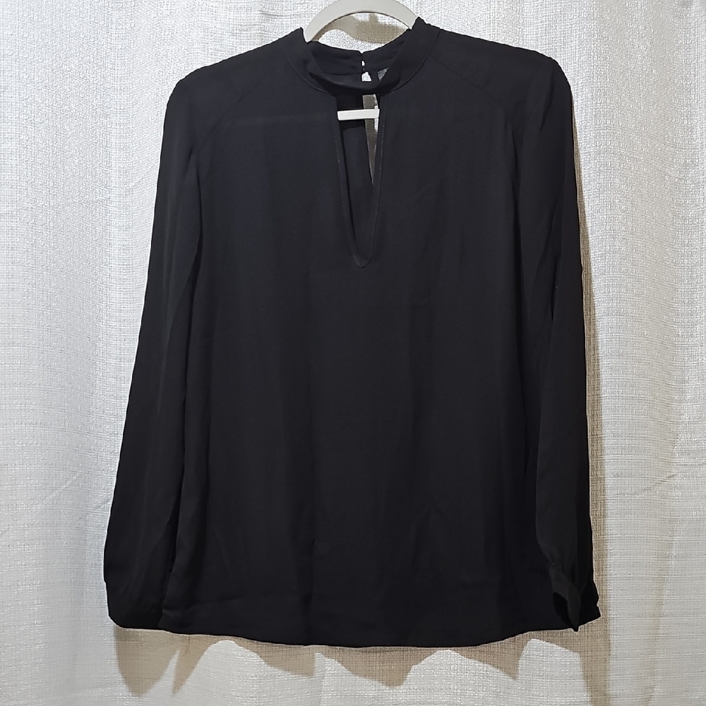 Krisa Women's Black Mock Neck Keyhole Long-Sleeve Blouse